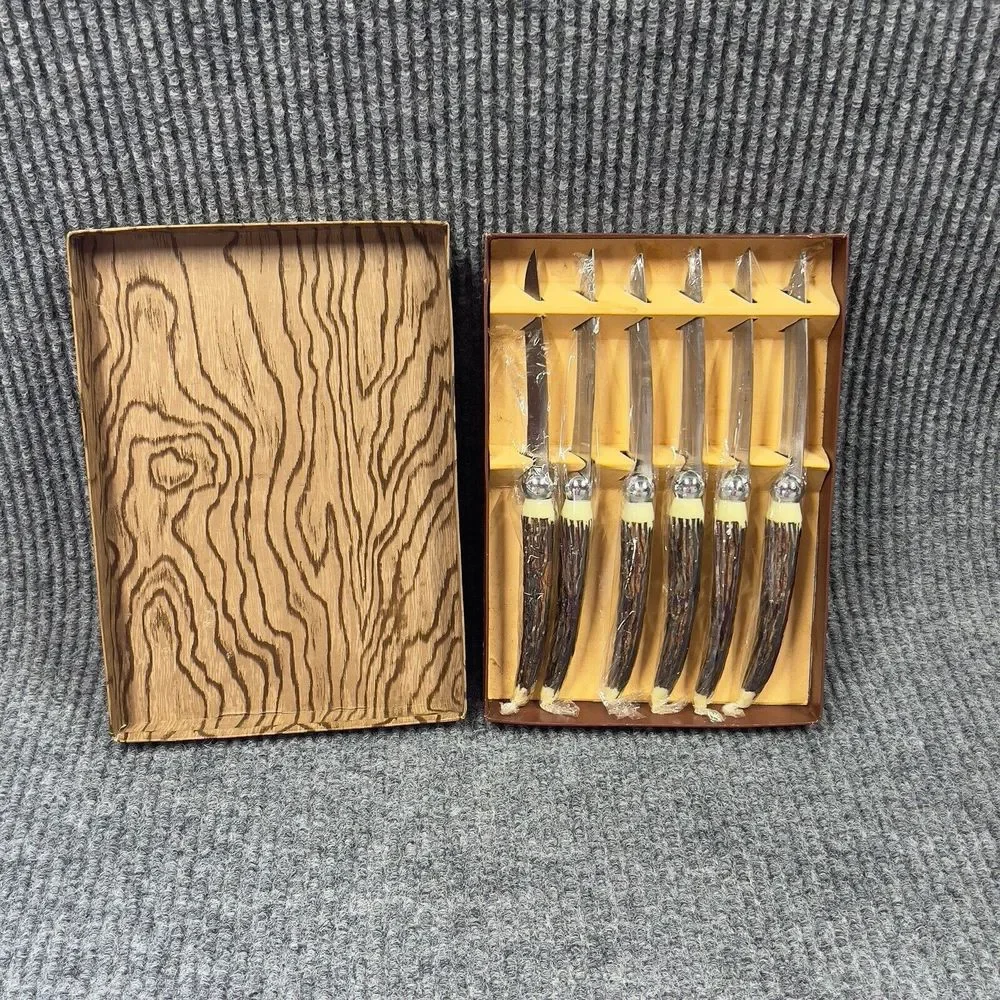 VTG Crown Awards Carving Steak Knives Hand Forged Stainless Steel Set Of 6 NOS